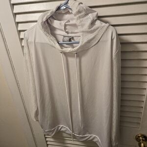 Daisy Fuentes White Hooded Long Sleeve Top Size XL